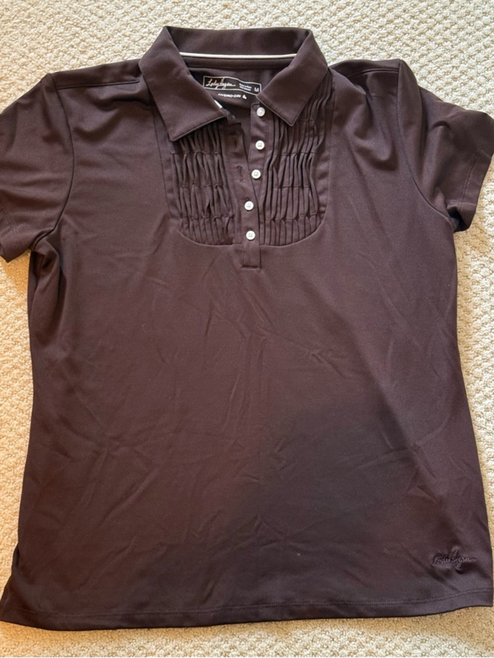 Lady Hagan Women’s  Brown Short Sleeve Polo with Pintuck Bib